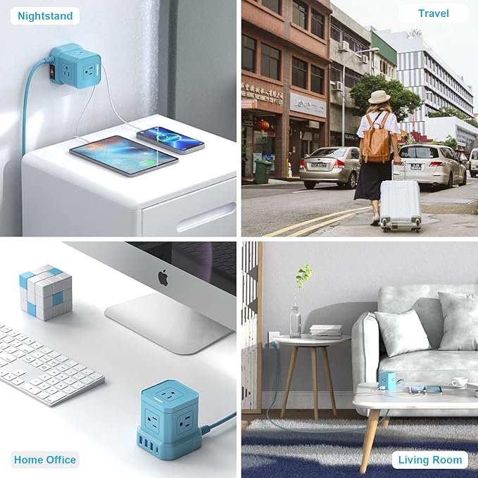 Power Strip with USB-C (3.0A), TOPREK Surge Protector (700J), TOPREK 10 FT Extension Cord with Flat Plug, 5 AC Outlets 4 USB, Desk Charging Station for Living Room, Nightstand, Office, Travel