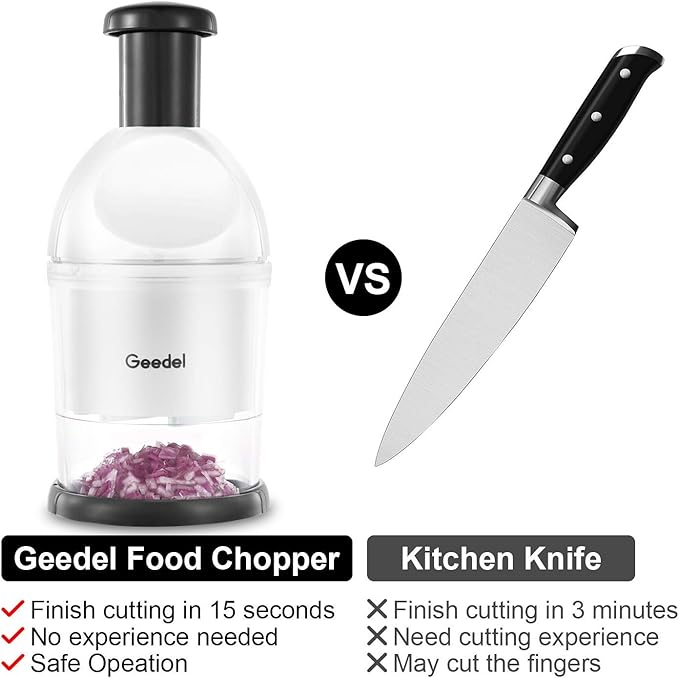 Geedel Food Chopper, Easy to Clean Manual Hand Vegetable Chopper Dicer, Dishwasher Safe Slap Onion Chopper for Veggies Onions Garlic Nuts Salads White