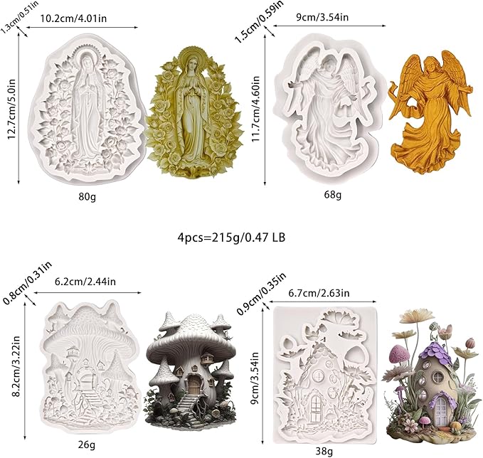 (Four-piece set) Virgin Mary, angels, mushroom cottage, flower cottage, DIY silicone mold, cake chocolate mold wedding cake decoration tool marshmallow cake