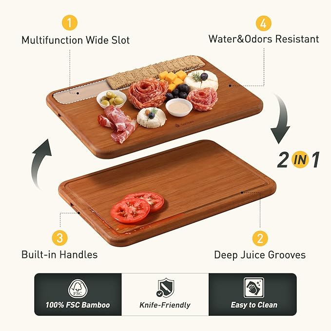 Extra Large Bamboo Cutting Board Over Sink Butcher Block Chopping Board Wooden Cutting Boards Solid Thick Juice Groove Big Xl XXl xlarge Kitchen Counter Organic Meat BBQ Kit(19.5" x 14" x 0.8")