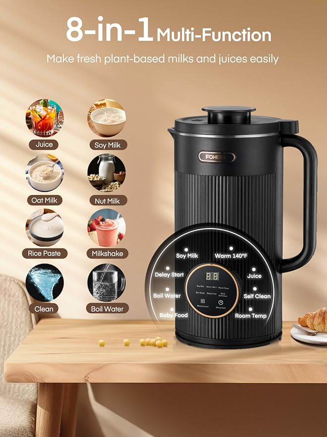 35oz Nut Milk Maker Machine, 8 in 1 Automatic Nut Milk Maker with 8 Blades, 800W Soy Milk Maker for Homemade Oat Milk, Juice, Almond Milk Maker with 12H Delay Start, Boil Water,Keep Warm&Auto Clean