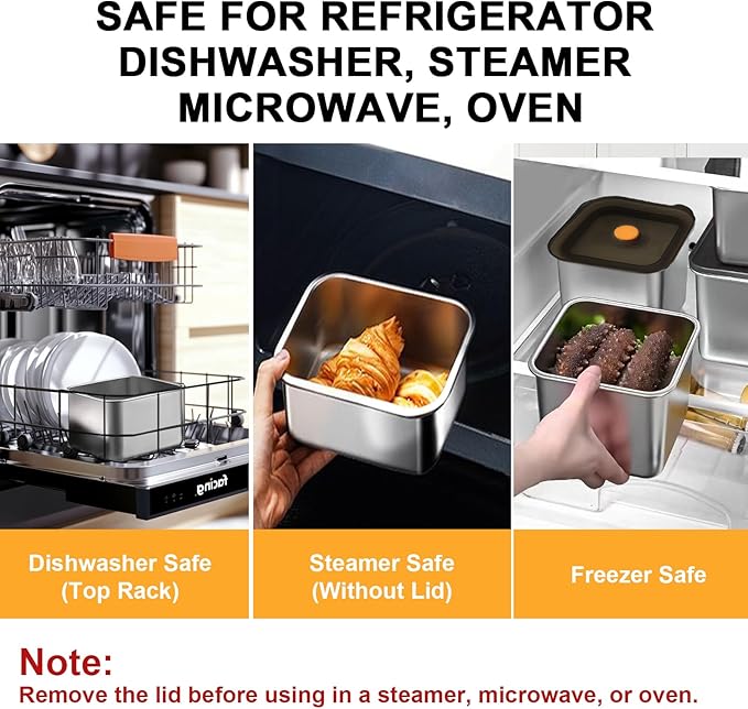 YUPER Stainless Steel Food Containers, Meal Prep Container, Bacon Cheese Sandwich Container for Refrigerator, Stainless Steel Containers with Airtight Lids, 3 Pack (17+27+33OZ)