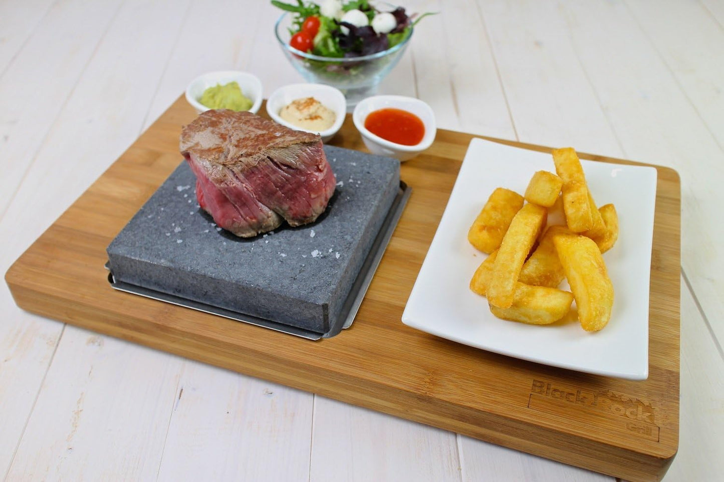 Black Rock Grill Steak On The Stone Set, Hot Rock Grill Table Top Lava Cooking Stone (One Gift Set)