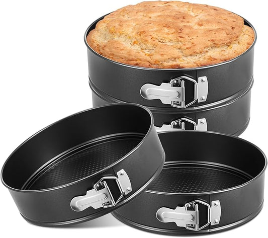4 Pcs 10 Inch Non Stick Springform Pan with Removable Bottom Carbon Steel Round Springform Cheesecake Pan with Stainless Steel Spring Buckles for Baking Kitchens Restaurant(Black)
