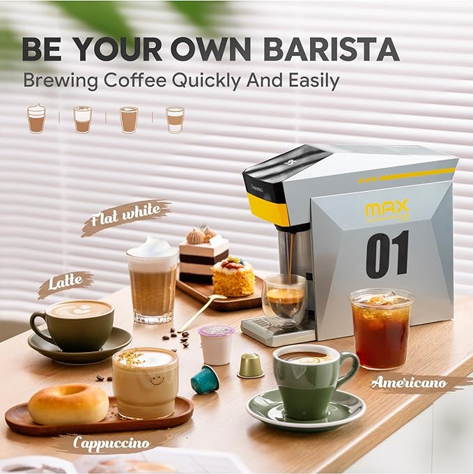 BENFUCHEN 4 in1 Single Serve Coffee Maker, 19 Bar Espresso Maker Coffee Machine ForKCup/N espresso OriginalLine Capsules/Dolce Gusto/Ground Coffee, Cloud Gray