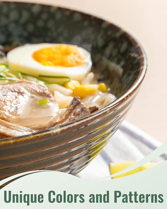 8 Inch 40oz Large Japanese Ramen Bowl Set of 2,Material Safety Ceramic Ramen Bowls with Matching Chopsticks and Spoons, Pho Bowls Ramen Noodle Bowl for Asian Udon Soup Salad Cereal(Green)