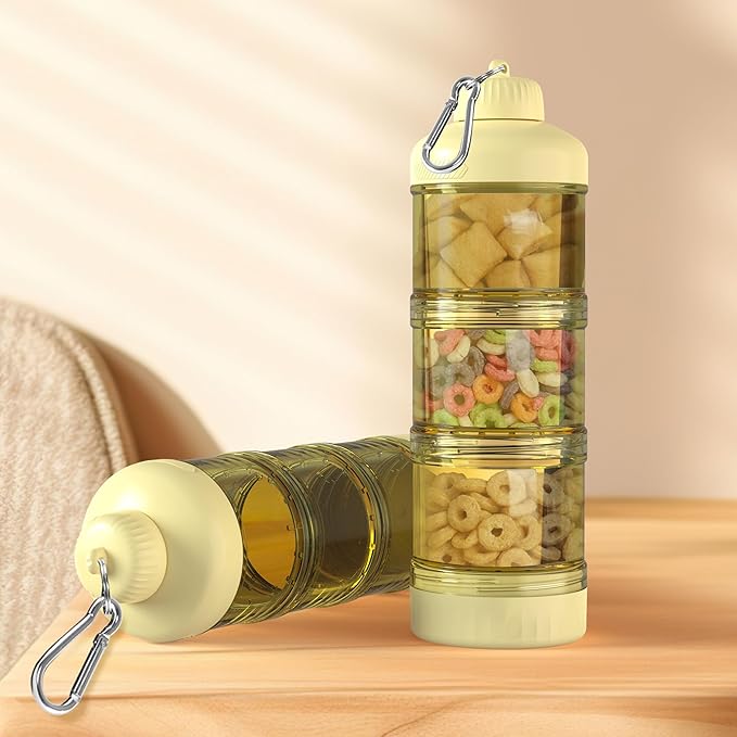 BYLWORKOUT 3-Layer Protein Powder Travel Container with Funnel and Keychain | Portable Food Storage Organizer for Gym, Fitness, Kitchen, Camping, Hiking, and Travel (Yellow)