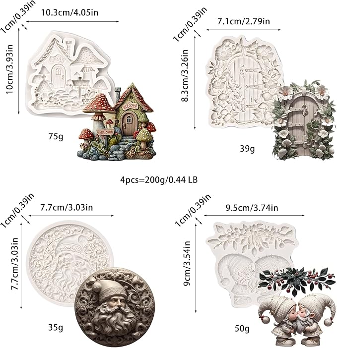 (Four-piece set) Santa Claus, cartoon mushroom cottage, floral door decoration, DIY silicone mold, cake chocolate mold wedding cake decoration tool soft cake