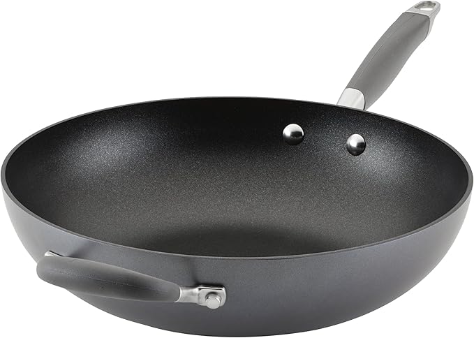 Anolon Advanced Home Hard Anodized Nonstick Pan, Stir Fry w/Helper Handle (12"), Moonstone