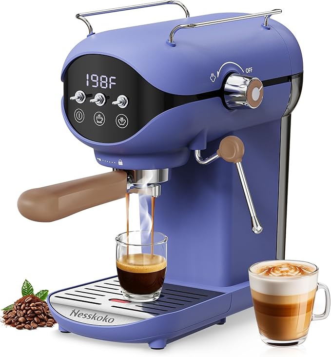 Espresso Machine with Steam Milk Frother Semi Automatic 20 Bar Compact Blue with Toggle Switch for home Cafetera Espresso, Latte, Cappuccino, Americano, Macchiato