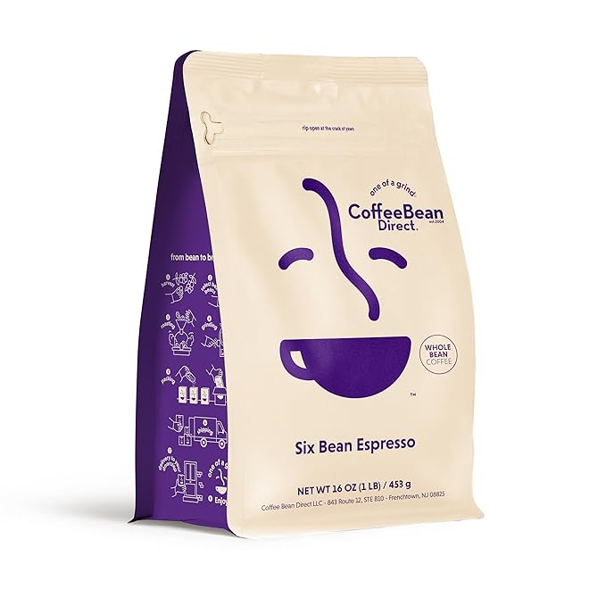 Coffee Bean Direct Six Bean Espresso, Whole Bean Coffee, Dark Roast, 1 Pound Bag (Pack of 1)
