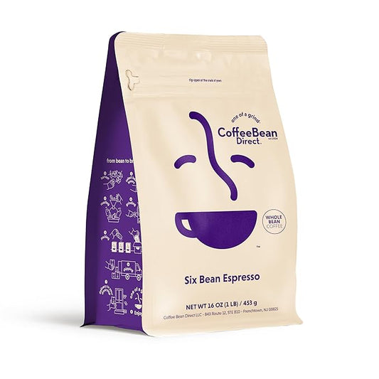 Coffee Bean Direct Six Bean Espresso, Whole Bean Coffee, Dark Roast, 1 Pound Bag (Pack of 1)