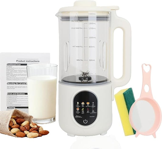 50oz Nut Milk Maker,10 in 1 Nut Milk Maker Machine with 20 Blades，Plant-Based Milk Maker for Soy，Juice, Fruit, Oat, Almond & Temp Hold, Delay Start, Boil & Auto Clean