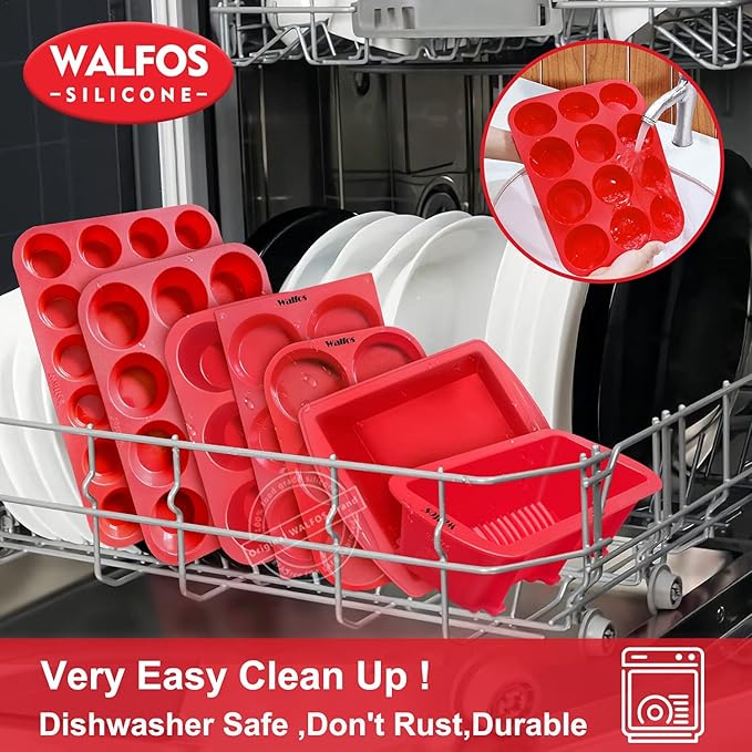Walfos Silicone Brownie Pan, 9-Cavity Non-stick Square Baking Pan, Perfect for Brownies, Cornbread, Muffin and Cakes, BPA Free and Dishwasher Safe