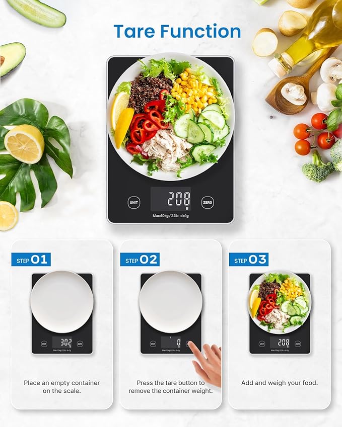 RENPHO Digital Kitchen Scale, Smart Food Weight Scale with Nutritional Calculator, Gram Scale for Weight Loss Cooking Baking Keto Macro Diet, Black Glass, 22lb/10kg