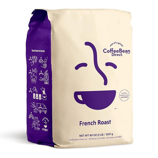 Coffee Bean Direct French Roast, Ground Coffee, Dark Roast, 5 Pound Bag (Pack of 1)