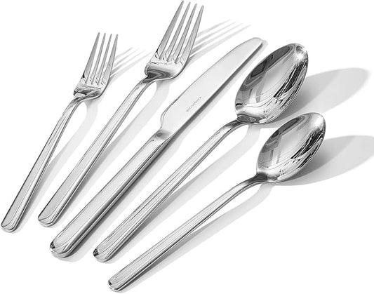 KINGSTONE Forged 30-Piece Silverware Set, 18/10 Stainless Steel Flatware Cutlery Set for 6, Mirror Finish Utensils Set,Dishwasher Safe (Silver)