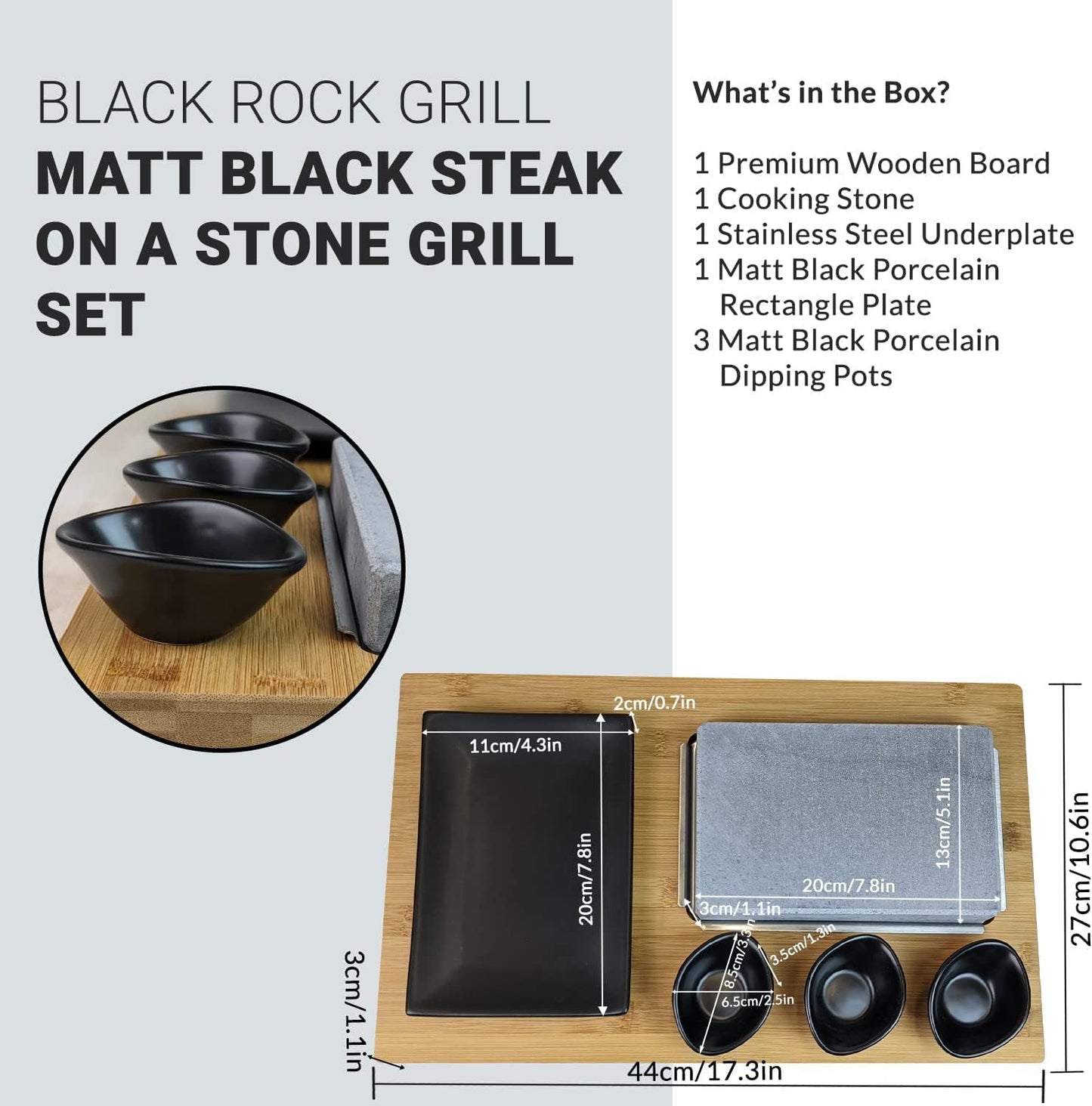 Black Rock Grill Steak Stone Grill Set, Sizzling Lava Stone Steak Set (One Gift Set)