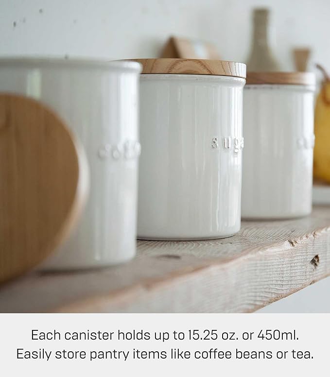Yamazaki Home Tosca Ceramic Canister – Dry Food Kitchen Storage Container Organizer, White