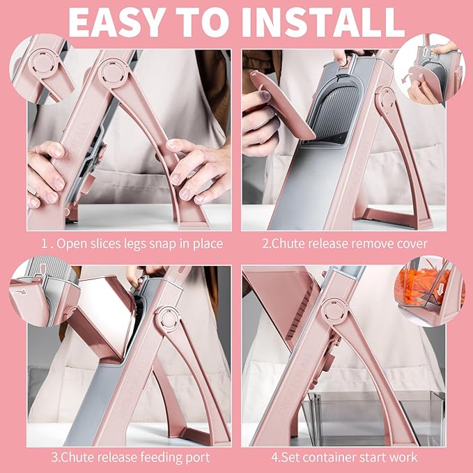 Safe Mandoline Food Slicer for Kitchen - Vegetable Chopper With Adjustable Thickness, Multifunctional Veggie Chopper Vegetable Cutter Slicer Dicer For Onion Potato Tomato - Pink