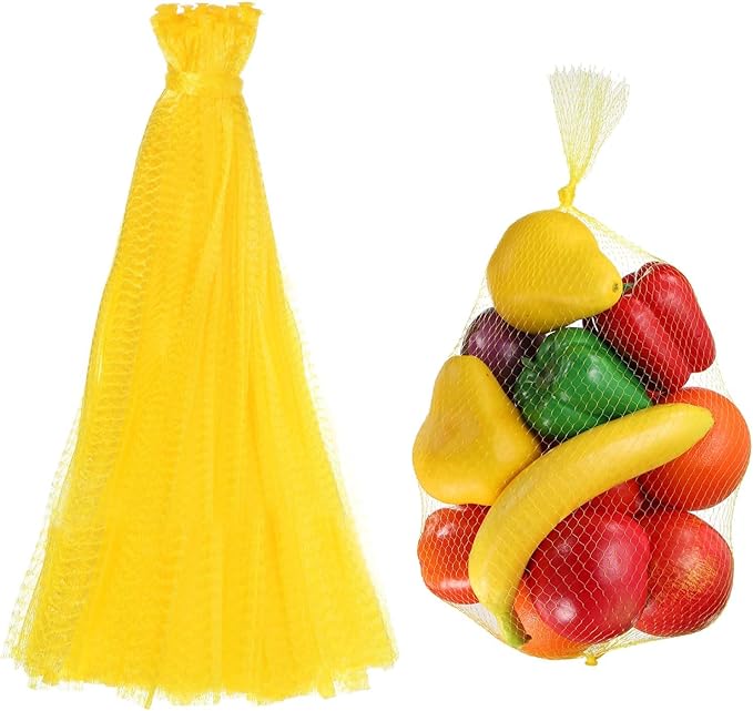 uxcell 100PCS Reusable Mesh Produce Bags, 17.7 Inches Egg Hatching Bags Washable Breathable Fruit Net Stretchable Mesh Netting Storage for Seafood Vegetable Onion Grocery Shopping, Yellow