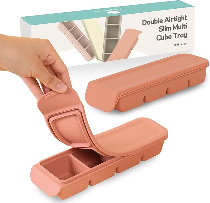Silicone Freezer Trays with Lid, 1.7oz 4 Section - Leak Proof Silicone Freezer molds for Homemade Baby Food Breastmilk, Purees, Vegetables, Baby Food Jars Ice Tray with Lid BPA Free Indie Pink