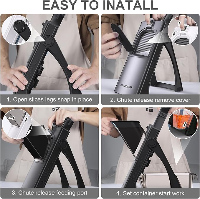 All-in-1 Update Safe Mandoline Slicer for Kitchen, Food Chopper with Container, Thickness Adjustable Vegetable Chopper, Potato French Fry Cutter Tomato Apple Slicer Onion (BlackKnight)