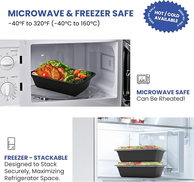 38oz Meal Prep Containers 15 Pack, BPA Free Food Storage Containers with Lids Reusable Stackable, Microwave/Dishwasher/Freezer Safe To Go Food Containers