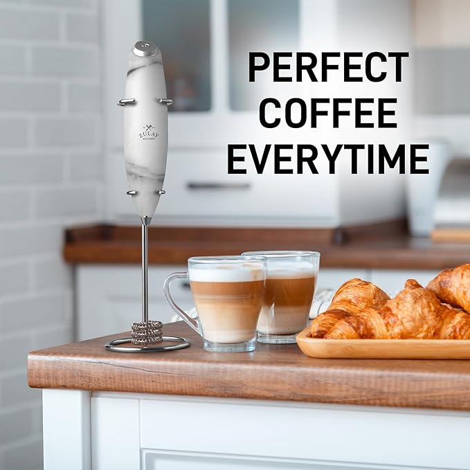 Zulay Kitchen Patented Tornado Triple Whisk Milk Frother with 4 Duracell Batteries – Handheld Foam Maker for Coffee, Lattes, Matcha & Hot Chocolate – Rich, Creamy Froth in Seconds
