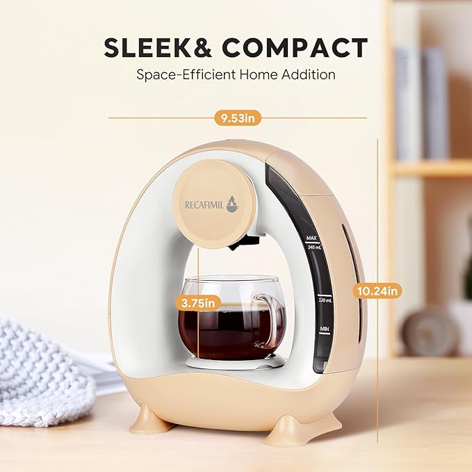 Single Serve Coffee Maker For K Cup Pod and Coffee Grounds /Tea, Fast Brew in 2 minutes, 2 IN 1 One Button Coffee Machine 4-8 Oz Brew Sizes, Stylish＆Compact For Home, Office, RV and Dorm, Champagne