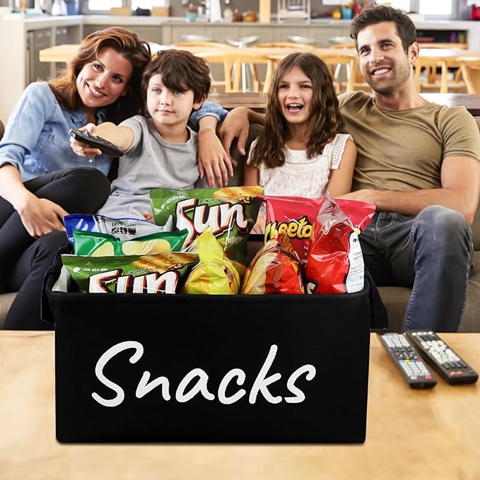 Snack Bin for Pantry - Snack Basket Organizer for Countertop - Imitation Linen Snack Storage Containers for Storing Chips, Pretzels, Cookies, Popcorn and more - Kitchen Organization