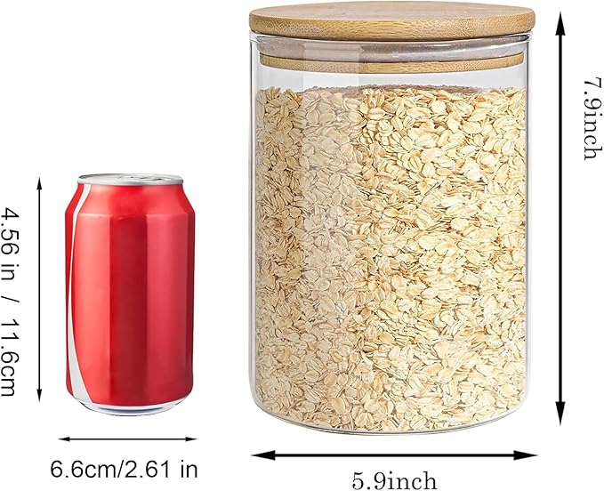 Glass Storage Jars Set Elegant Containers with Airtight Bamboo Lids, Perfect for Kitchen Organization - Flour, Rice, Pasta, Sugar, Coffee Beans, Accessories Included (2 packs(111oz))