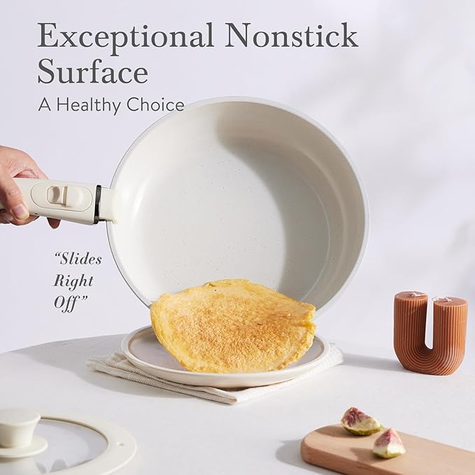 Pots and Pans Set Healthy Non toxic Non Stick Ceramic Cookware Set 21 Pcs Detachable Handles, Oven Safe, Induction Dishwasher, Stackable Frying Pan (PFOS, PFOA Free),Green