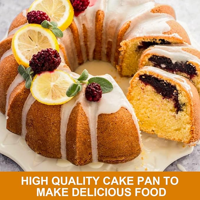 OAMCEG 9.5 Inches Bundt Cake Pan Nonstick- 2 Pack Bundt Pan for baking, 12 Cups Buntz Pound Cake Pan Heavy Duty Carbon Steel,Cake Mold for Buntelet, Brownie (Grey)