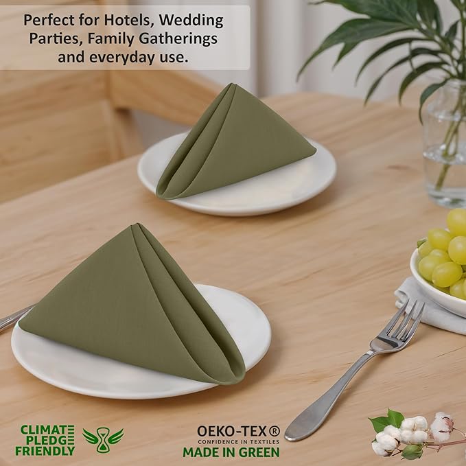 Ruvanti Cloth Napkins Set of 12, 18x18 Inches, 100% Cotton, Washable, Soft & Absorbent, Perfect for Wedding, Christmas, ‎Thanksgiving Dinners - Capulet Olive