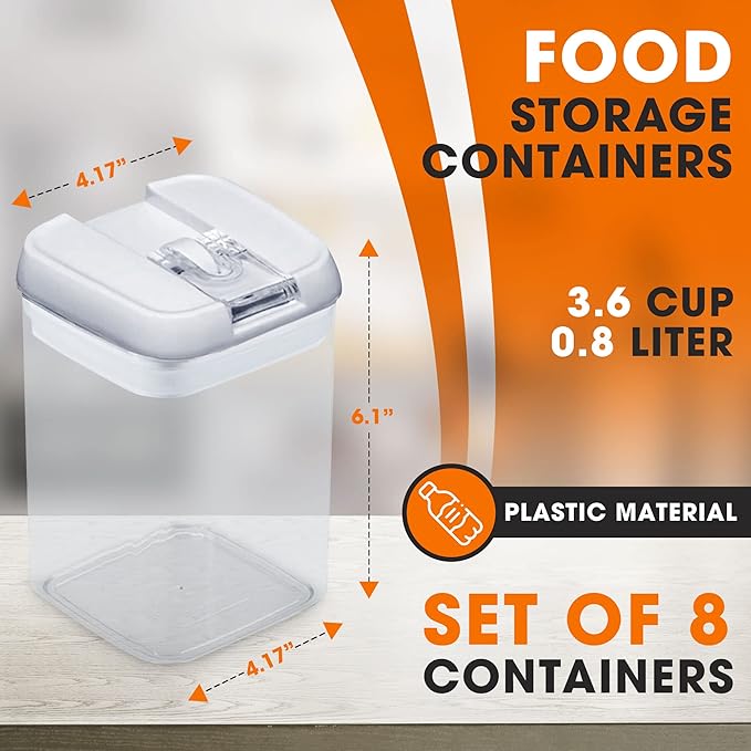 Cheer Collection Airtight Food Storage Containers, Kitchen Storage Containers for Pantry, Set of 8 Food Containers with Lids Airtight, Pantry Storage Containers & Organizers with Lids, White