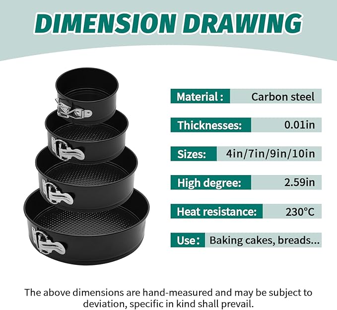 Cake Pan Set for Baking, Non-Stick Springform Pans Set of 4 (4, 7, 9 10 inch), Round Cake Pans,Cheesecake Pan, Leak-Proof Cake Pans with Removable Bottom-Black