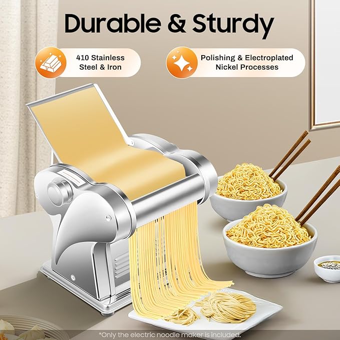 Electric Pasta Maker Stainless Steel Noodle Machine,Automatic Pasta Machine with Adjustable 8 Thickness& 2 Width,Pasta Maker Machine Noodle Pressing Machines for Home Family Use