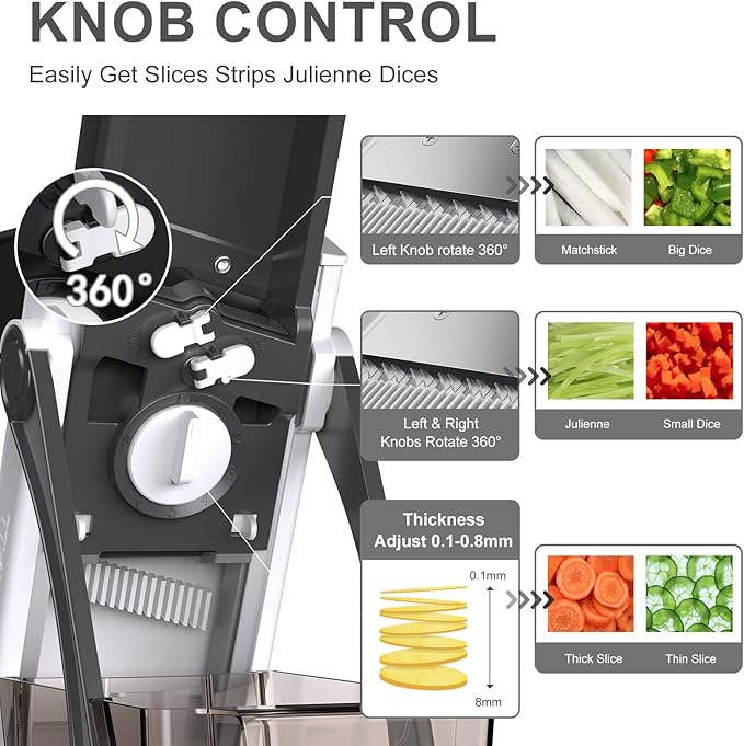 All-in-1 Update Safe Mandoline Slicer for Kitchen, Food Chopper with Container, Thickness Adjustable Vegetable Chopper, Potato French Fry Cutter Tomato Apple Slicer Onion (BlackKnight)