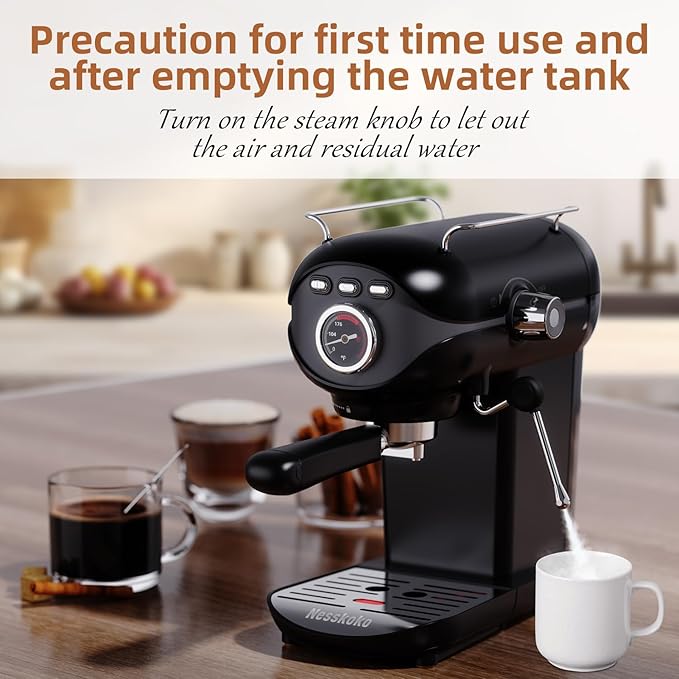 Espresso Coffee Machine, 20 Bar Compact Semi-Automatic Espresso Machine with Milk Frother for home Latte, Cappuccino, Black