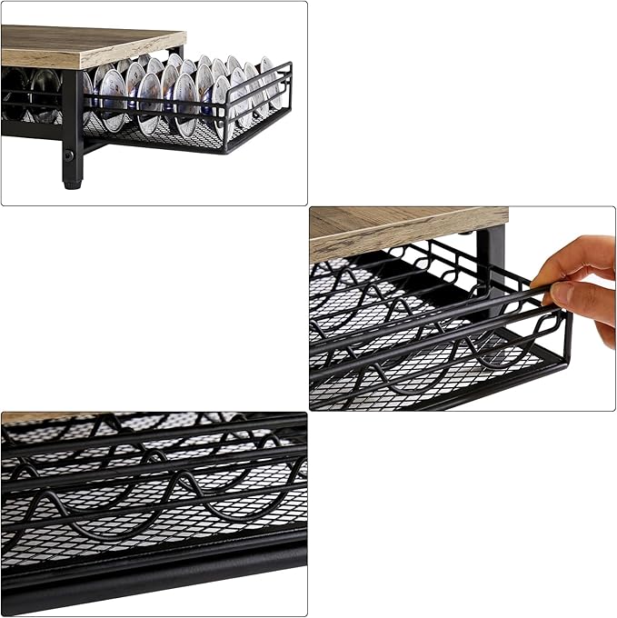 IBUYKE Wooden Coffee Pod Drawer Holder,Pod Holder,40 Capsule Pods,Coffee Pod Holder Drawer With Mesh Shelves,Home Kitchen Counter Organizer,Greige TCJ101Y