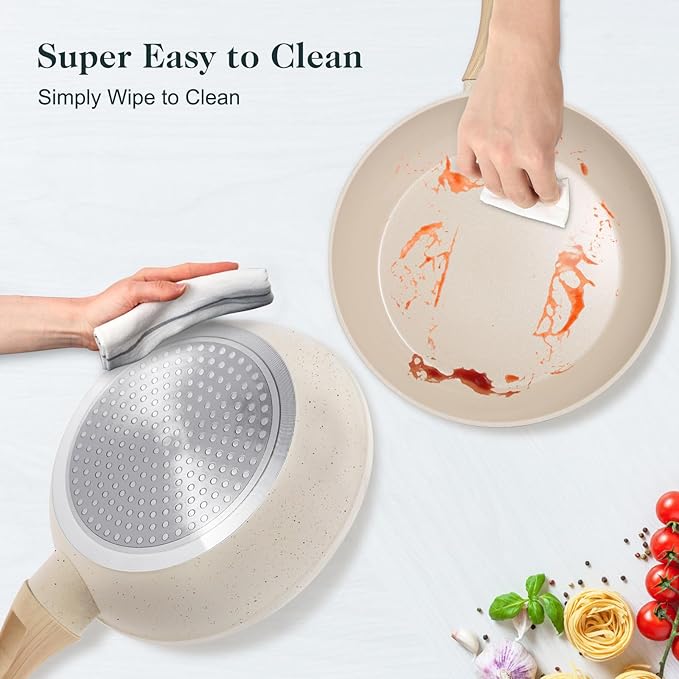 Pots and Pans Set Non Stick, 11pcs Ceramic Cookware Set, Non Toxic Induction Kitchen Cookware Sets, Nonstick Cooking Set with Stay Cool Handle, 100% PFOA Free, Cream