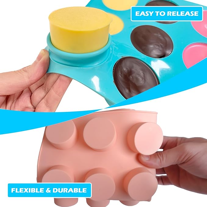 Cake Puck Mold Set,SAGOOITS 2 Different Sizes Chocolate Covered Cake Silicone Molds, 24-Cavity and 12-Cavity Round Cake Pop Molds with 2 Spatulas for DIY Cake Cores, Chocolate Desserts,Cakepucks