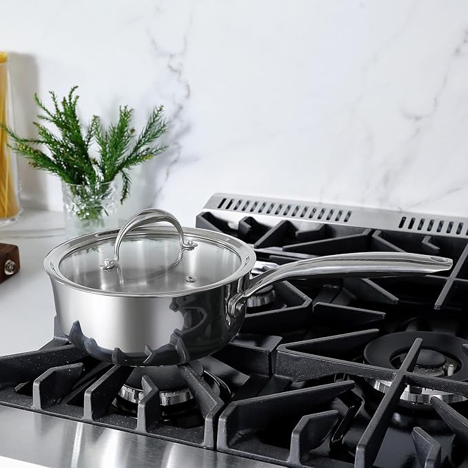KEAWELL K3 Premium 2-Quart Tri-Ply Stainless Steel Saucepan with Lid, Induction & Oven Safe up to 600°F, Even Heating, Professional Cookware for All Stovetops (2-Qt)