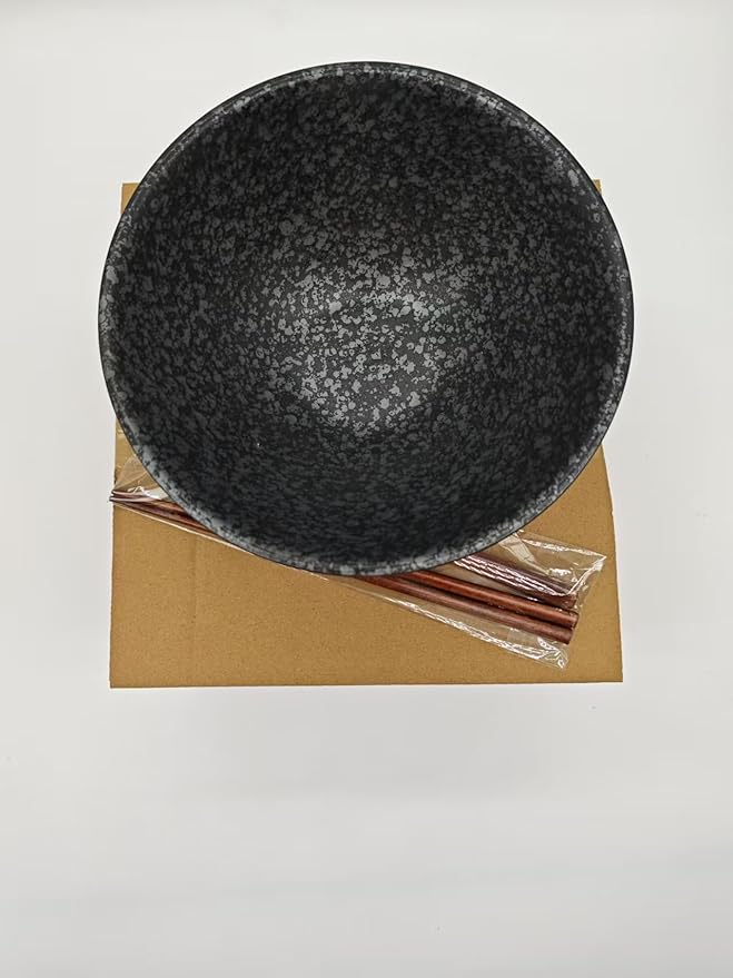 40 OZ ceramic ramen bowls, 8 IN large Japanese noodle soup bowl, match chopsticks and spoons, suitable for Pho, Udon Asian noodles (Black color)