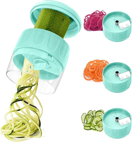 3 in 1 Vegetable Spiralizer Slicer, Adjustable Zucchini Carrot Noodle Maker, Cucumber Spiral Cutter, Easy to Use Kitchen Tool（lce-Green）