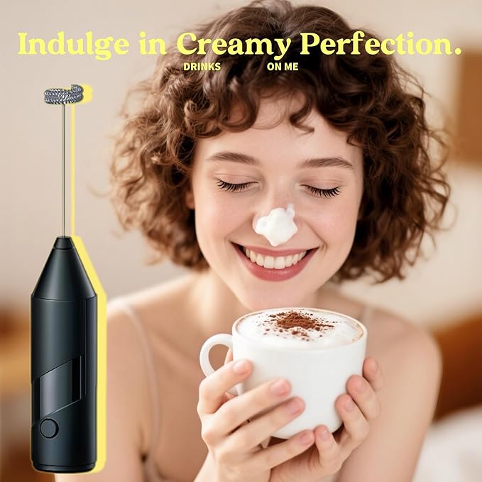 Milk Frother Handheld,Hand Mixer For Drinks with Detachable Stainless Steel Whisk,Electric Whisk for Coffee,Lattes,Cappuccino&Matcha,Cold Foam Frother with Easy-Clean&Portable Design-Black