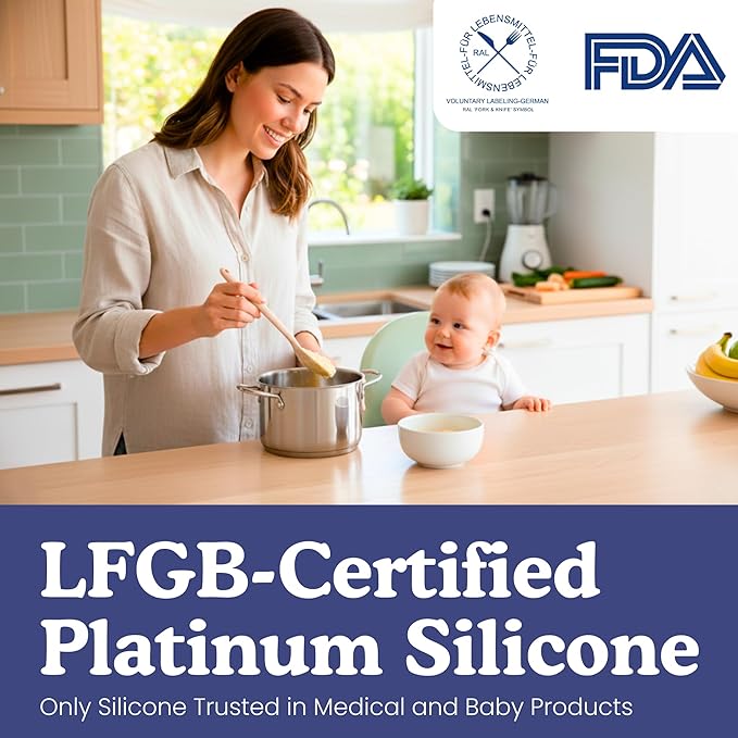 Non-Toxic Platinum Silicone Kitchen Utensil Set of 2 – Non-Scratch Cooking Spoon & Spatula, 100% Plastic Free, Stainless Steel Core, Heat Resistant 500°F, Beige