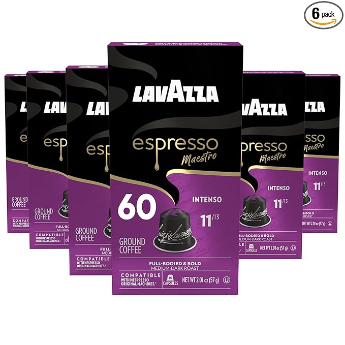 Lavazza Espresso Maestro Intenso Aluminum Capsules Compatible with Nespresso* Original Machines, Medium-Dark Espresso Roast, Arabica and Robusta (60 Capsules)