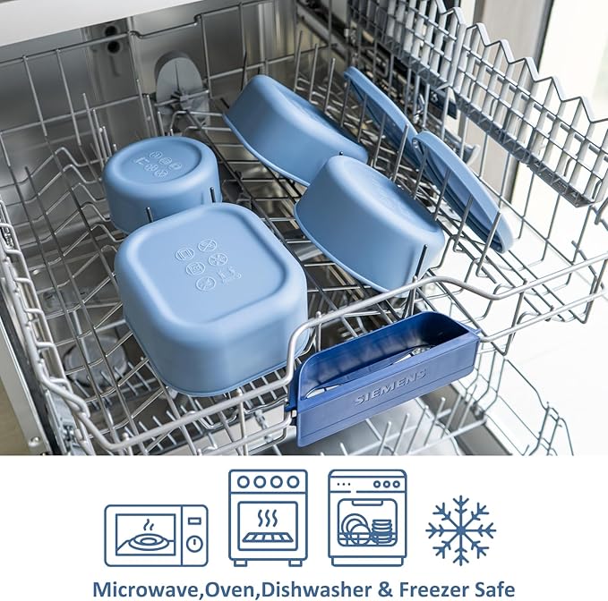 8PCS Silicone Food Storage Containers with Lids,10oz to 51oz,Reusable Leakproof Nesting & Stackable Bento Lunch Box,Microwave Freezer Dishwasher Oven Safe Meal Prep Containers,BPA Free, Slate Blue